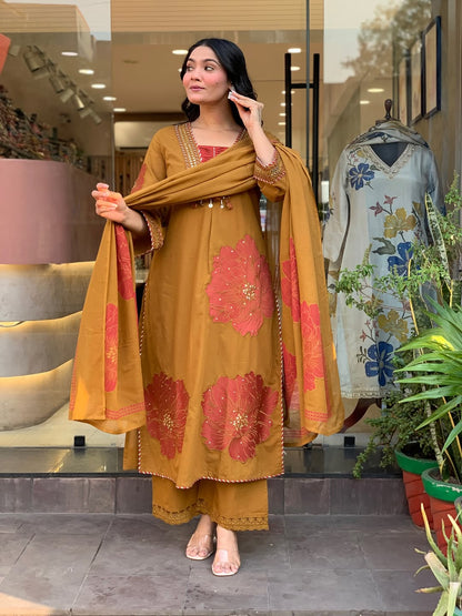 Moksha Embroidered Cotton A-line Plazo & Duppata Set