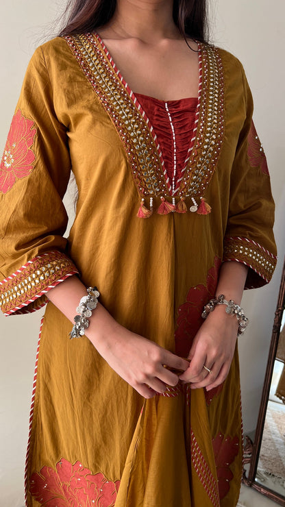 Moksha Embroidered Cotton A-line Plazo Set
