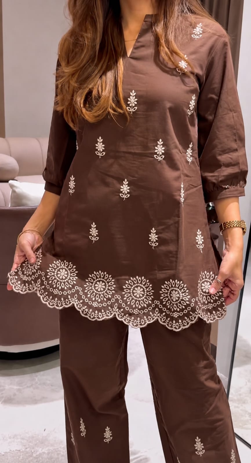 Cotton Hand Embroidery Co-ord Set