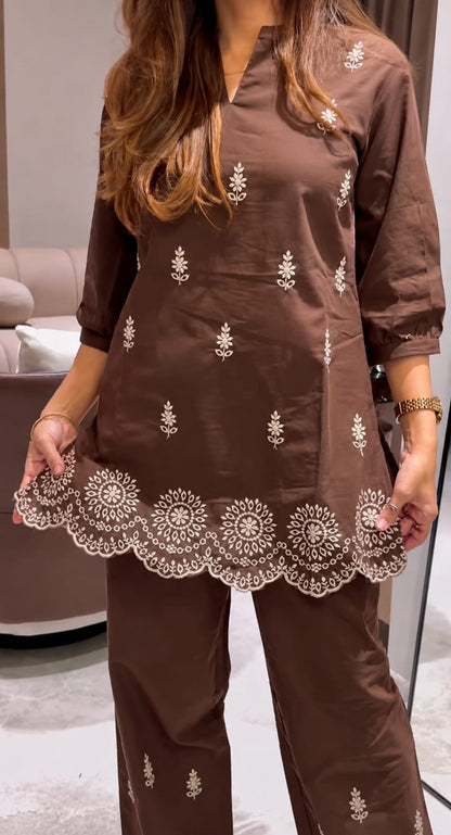 Cotton Hand Embroidery Co-ord Set