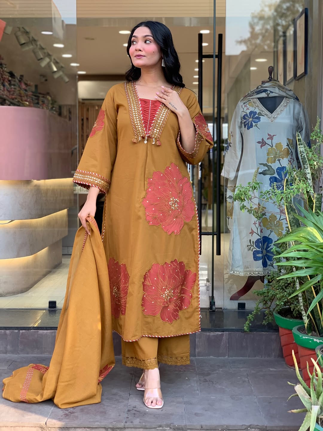 Moksha Embroidered Cotton A-line Plazo & Duppata Set