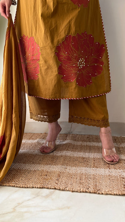 Moksha Embroidered Cotton A-line Plazo Set