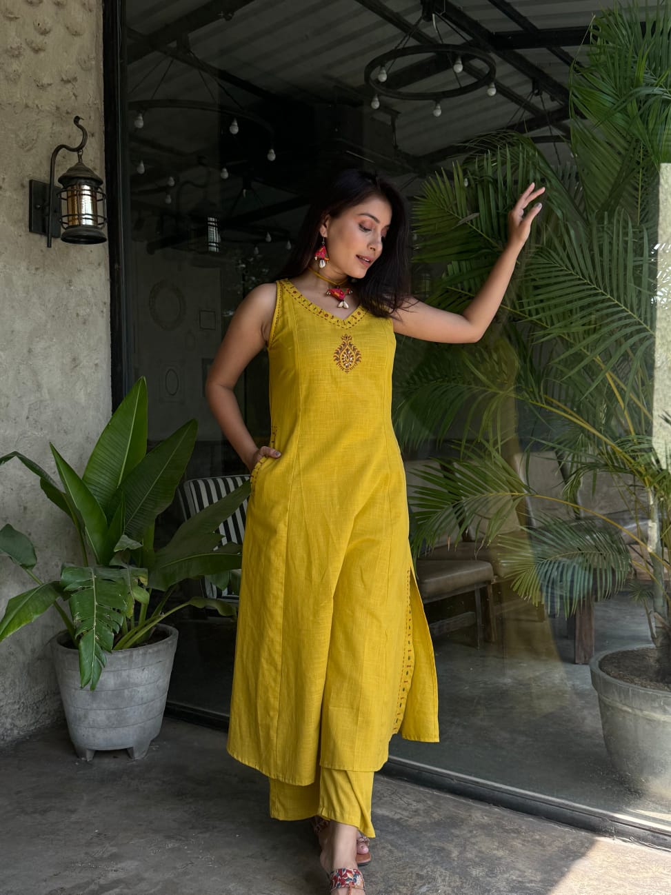 KOMAL EMBROIDERY WORK A LINE KURTI PANT SET