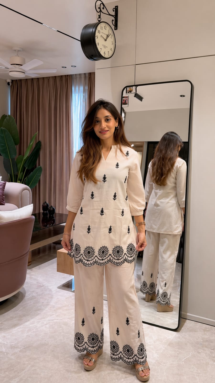 Cotton Hand Embroidery Co-ord Set