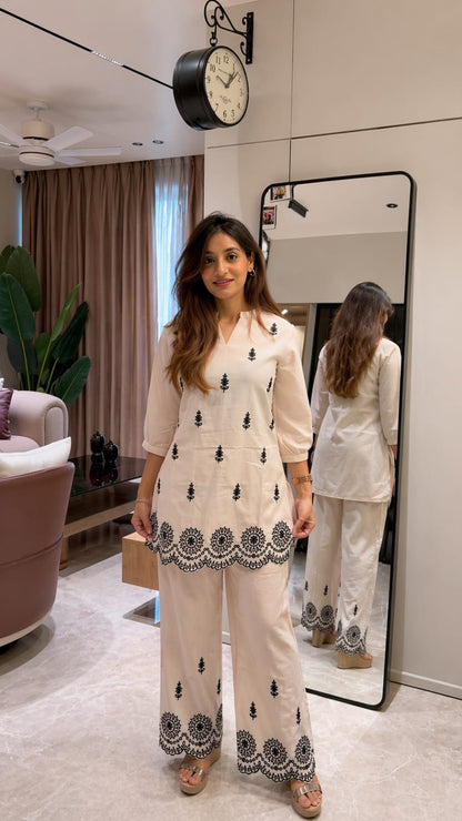 Cotton Hand Embroidery Co-ord Set