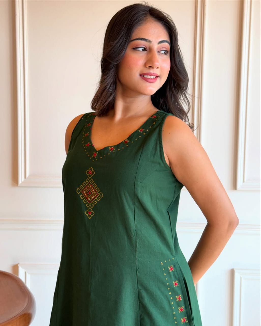 KOMAL EMBROIDERY WORK A LINE KURTI PANT SET