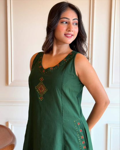 KOMAL EMBROIDERY WORK A LINE KURTI PANT SET
